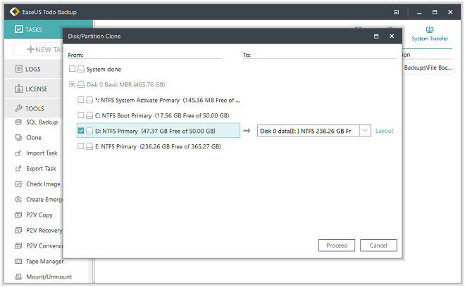 Clone disk with EaseUS Todo Backup