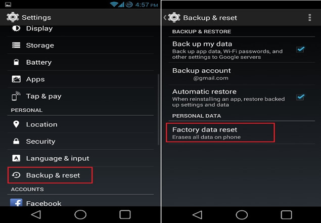 android factory reset