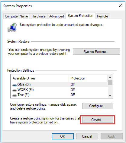 Buat titik pemulihan sistem