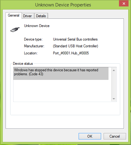 Kode 43 di Windows 10