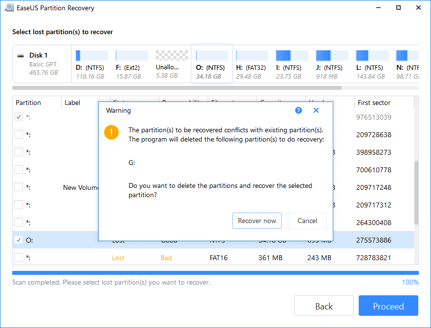 comfirm to recover lost partition