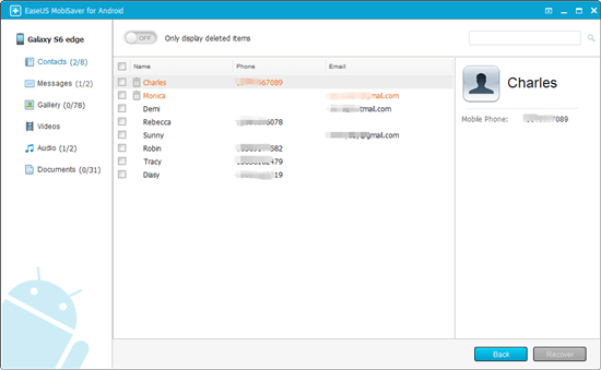 click recover button to recover deleted files from media storage app on Android