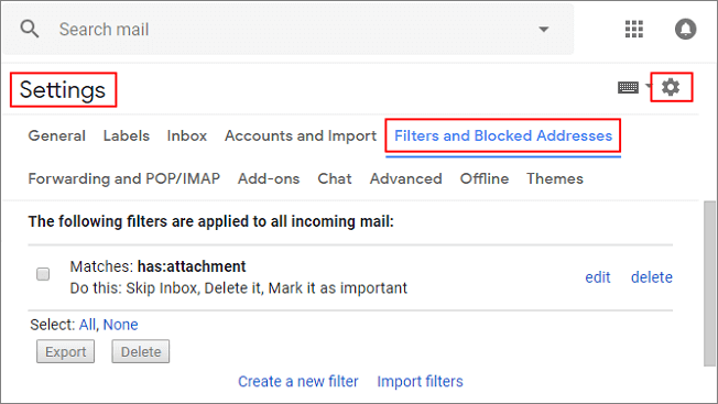restore deleted email file from filter