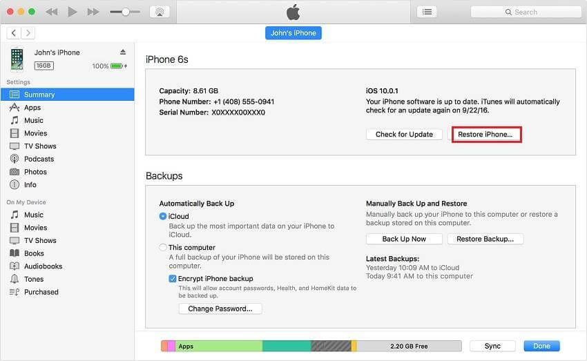 restore iphone from itunes