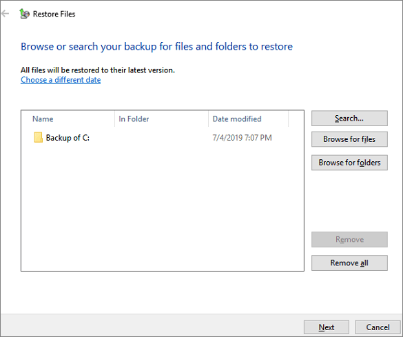 Select backup to restore.