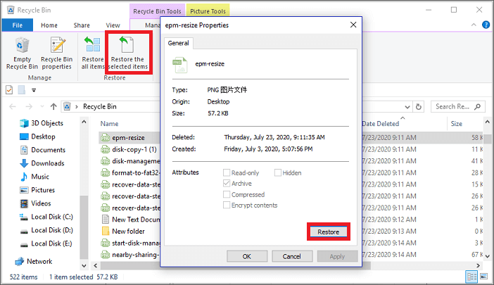 restore photo recycle bin