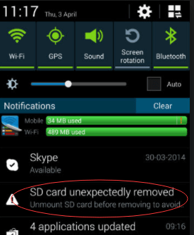 sd card unexpected removed