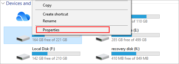 pilih properti drive Anda