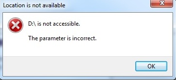 Tthe parameter is incorrect error on external hard drive or usb drive