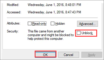 buka blokir file untuk memperbaiki masalah akses