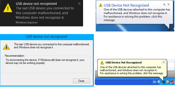 usb device malfunctioned not recognized